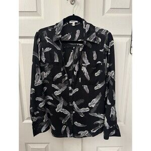 Express Women’s Black Feather Original Fit Portofino Shirt Medium